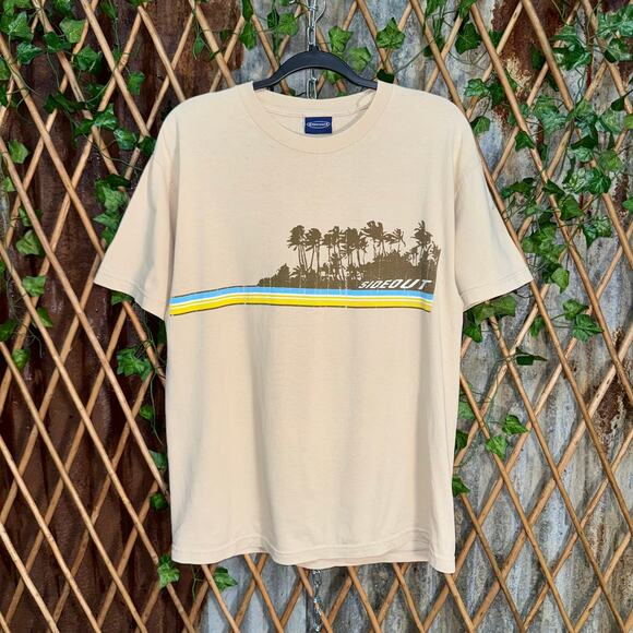 Vintage Y2K side out surf style stripe palm tree 00s t-shirt - Picture 1 of 5